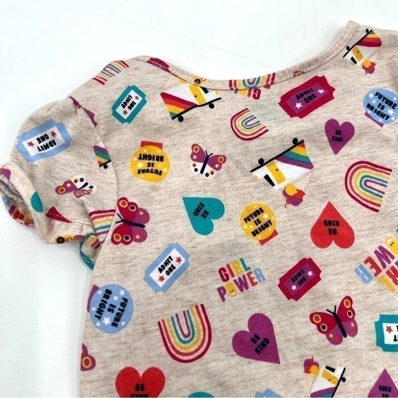365 KIDS Girl's Tan & Colorful Print Short Sleeve Casual Top Size 4 - Picture 6 of 8